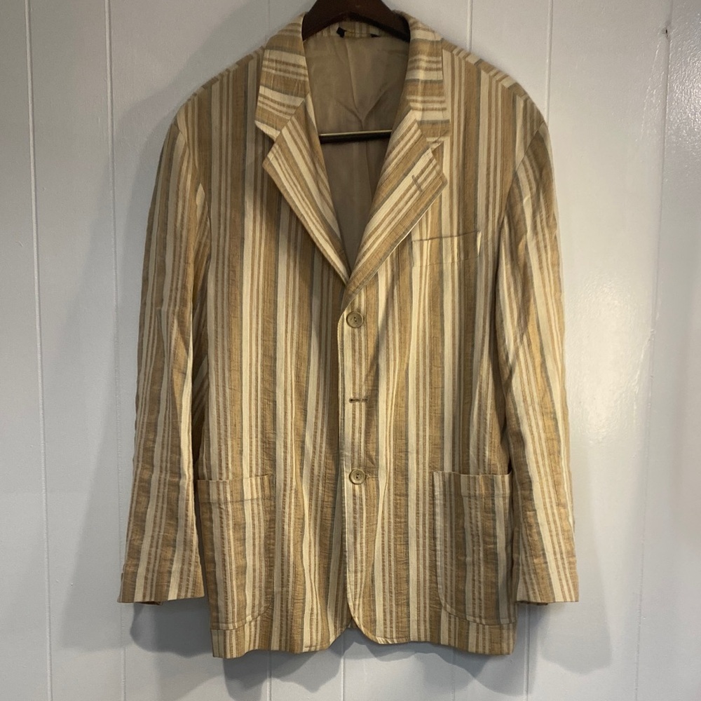 Vintage Made in Italy Linen Cotton Stripe Blazer Jacket Resortwear Summer